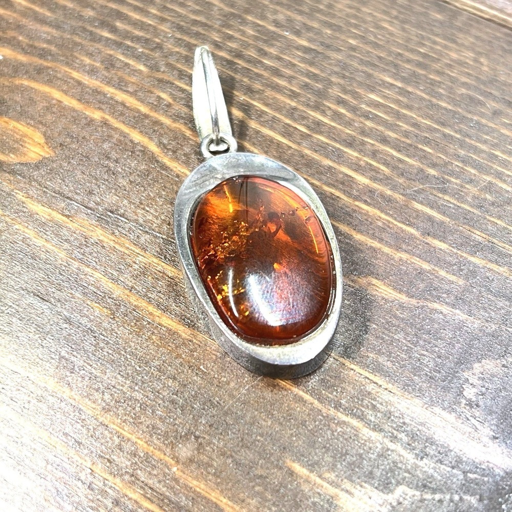Vintage Baltic Amber Pendant Sterling AK‎ Silver Large Beautiful Signed AK
